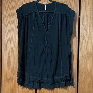 Free People Black Cap Sleeve Top